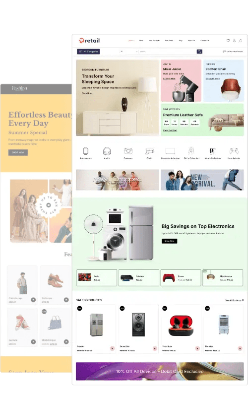 Shop Mania eCommerce theme demo showing modern shop layout on desktop and mobile