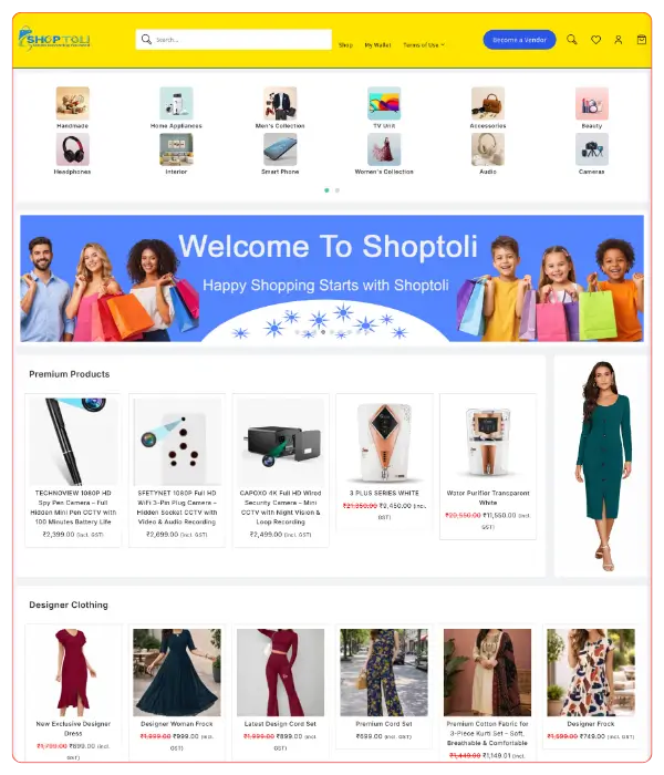 Shoptoli marketplace layout using Shop Mania multi-vendor features